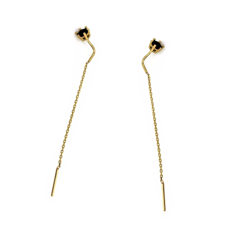 Kolczyki złote czarna cyrkonia w sześciu łapkach/pałąk przeciągane CI 11607 próba 585