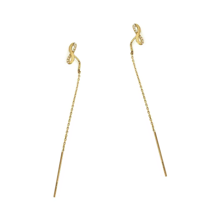 Kolczyki złote infinity z białymi cyrkoniami/przeciągane CI 11604 próba 585