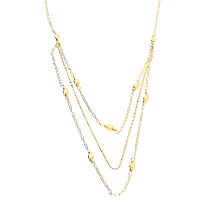 Naszyjnik pozłacany potrójny z kulkami i kwadratami/anker long+beadM3-284 GOLD próba 925