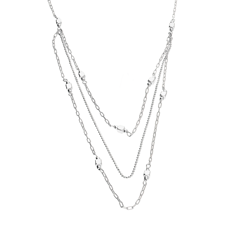 Srebrny Naszyjnik Potrójny Kulki Kwadraty pr. 925 - JubilerSezam.pl