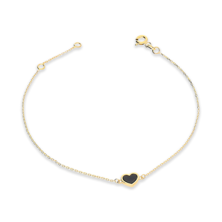 Bransoleta złota serce z czarnym agatem/rolo MZ T23-B-230-K183-AGT próba 585