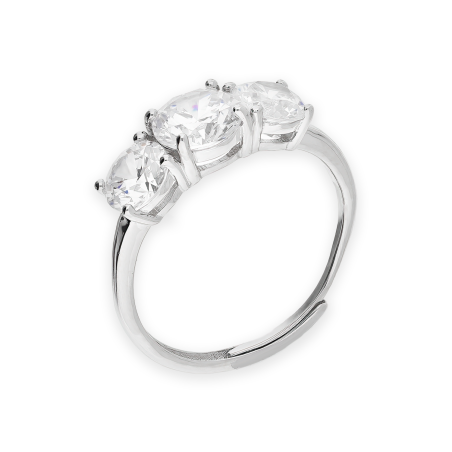 Pierścionek srebrny z trzema białymi cyrkoniami/regulowany NI ANZ00013 ROD próba 925