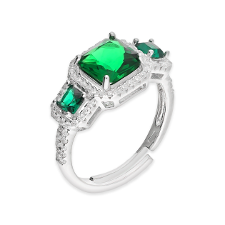 Pierścionek srebrny kwadratowe zielone cyrkonie NI ANZ00027 ROD GR próba 925