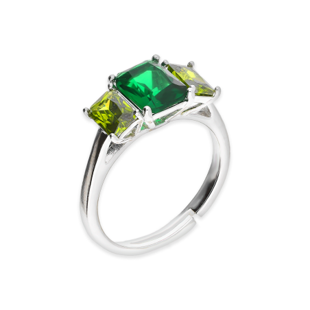 Pierścionek srebrny trzy zielone cyrkonie bagiety NI ANZ00037 ROD GR próba 925