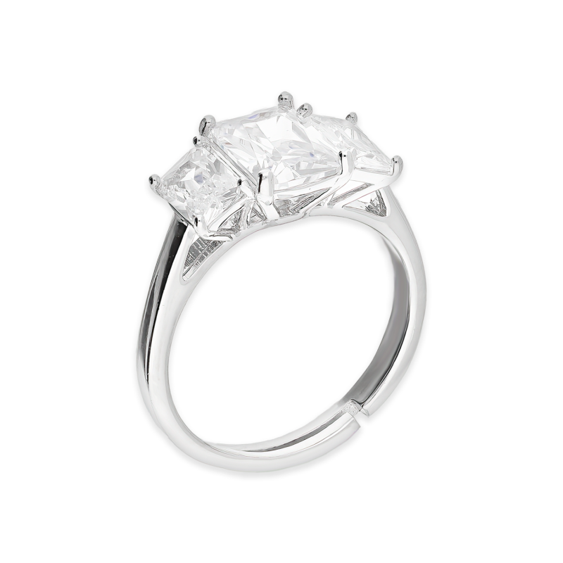 Pierścionek srebrny trzy białe cyrkonie bagiety NI ANZ00037 ROD próba 925