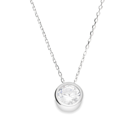 Naszyjnik srebrny biała cyrkonia 6 mm w okrągłej oprawie/anker NI CY6MMGO-ANK+R ROD próba 925