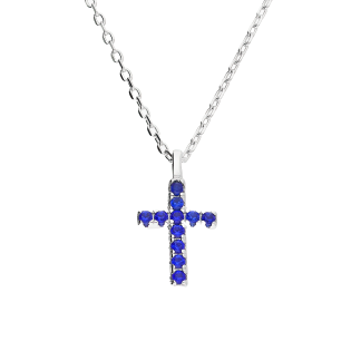 Naszyjnik srebrny krzyżyk z szafirowymi cyrkoniami/anker NI GIZ00141 ROD SA próba 925
