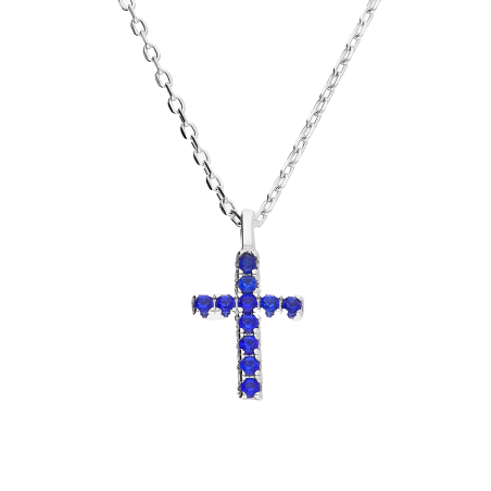 Naszyjnik srebrny krzyżyk z szafirowymi cyrkoniami/anker NI GIZ00141 ROD SA próba 925