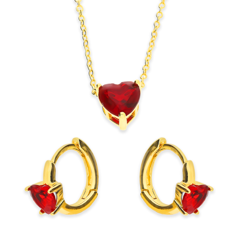 Pozłacany Komplet Srebrny Serce z Cyrkonią - JubilerSezam.pl