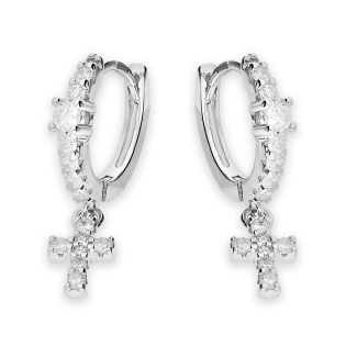 Kolczyki srebrne koło 7 mm z cyrkoniami i krzyżykiem/zatrzask NI ORZ00011 ROD próba 925