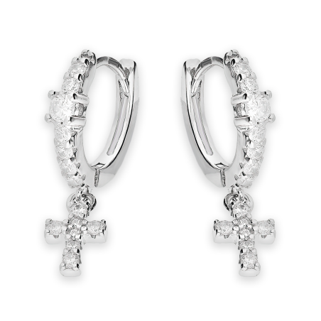 Kolczyki srebrne koło 7 mm z cyrkoniami i krzyżykiem/zatrzask NI ORZ00011 ROD próba 925