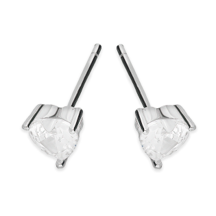 Kolczyki srebrne serce z białą cyrkonią/sztyft NI ORZ00090 ROD próba 925