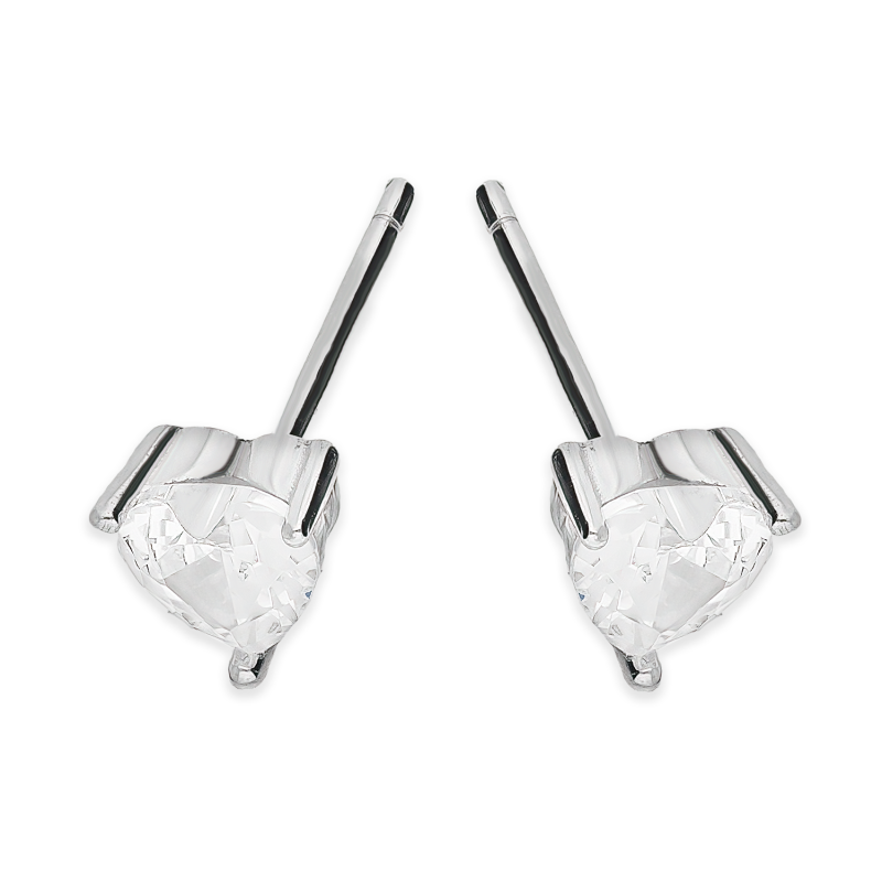 Kolczyki srebrne serce z białą cyrkonią/sztyft NI ORZ00090 ROD próba 925