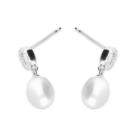 Kolczyki srebrne biała perła i koło z cyrkoniami/sztyft NI ORZ00106 ROD próba 925