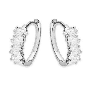 Kolczyki srebrne koło z białymi cyrkoniami bagietami/zatrzask NI ORZ00123 ROD próba 925