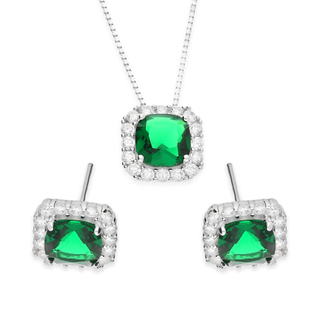 Srebrny Komplet z Zieloną Cyrkonią 925 - JubilerSezam.pl