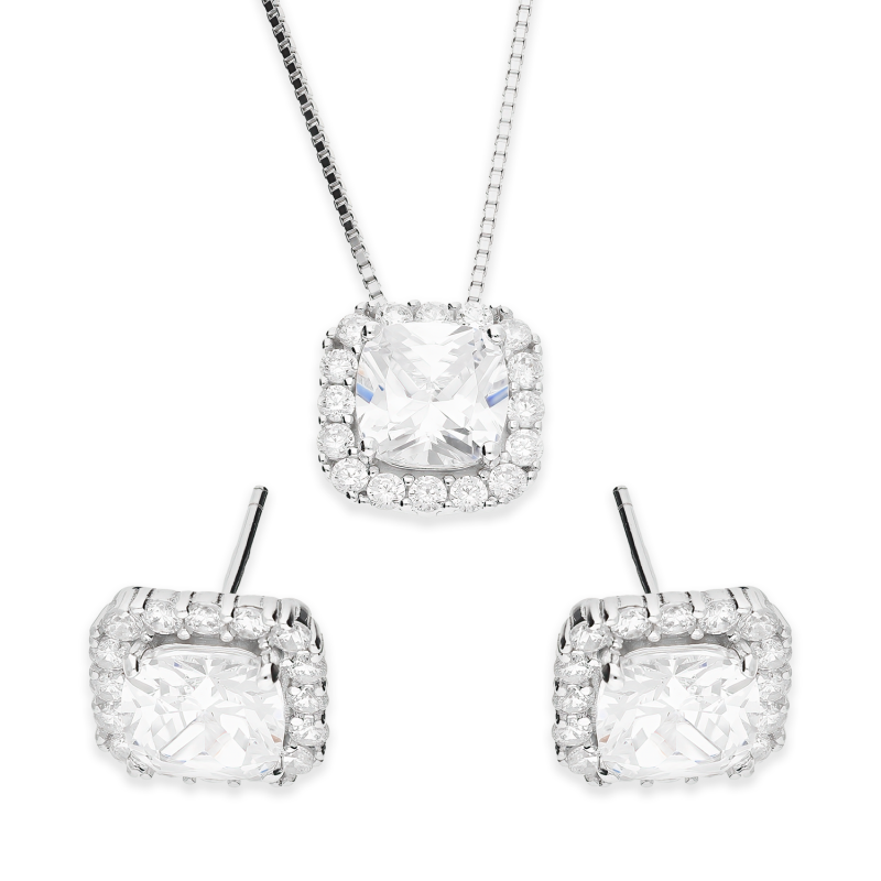 Srebrny Komplet z Cyrkoniami - Kolczyki i Naszyjnik pr. 925 - JubilerSezam.pl