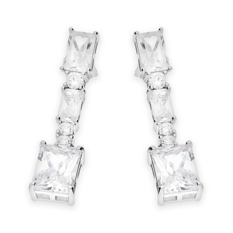 Kolczyki srebrne prostokątne i okrągłe cyrkonie/sztyft NI ORZ00145 ROD próba 925