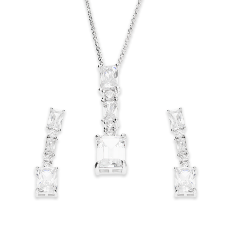Srebrny Komplet z Cyrkoniami - Kolczyki i Naszyjnik pr. 925 - JubilerSezam.pl