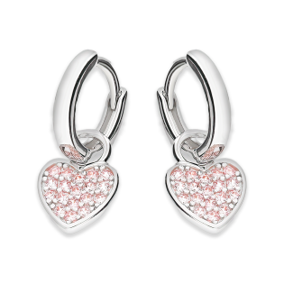 Kolczyki srebrne koło z sercem z j.różowymi cyrkoniami/zatrzask NI ORZ00174 ROD PI próba 925