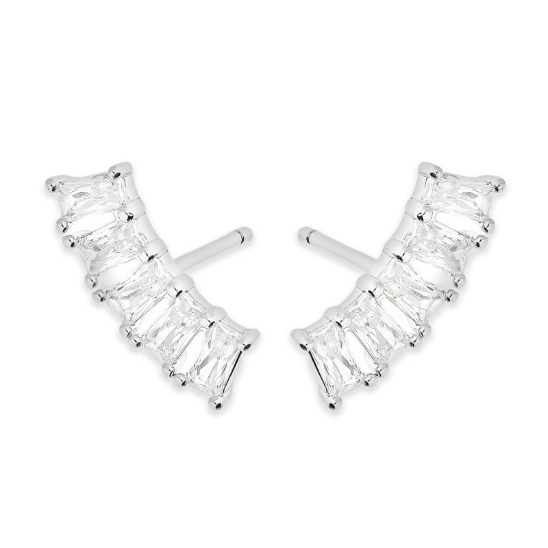 Kolczyki srebrne białe cyrkonie w formie bagiet x5/sztyft NI ORZ00187 ROD próba 925