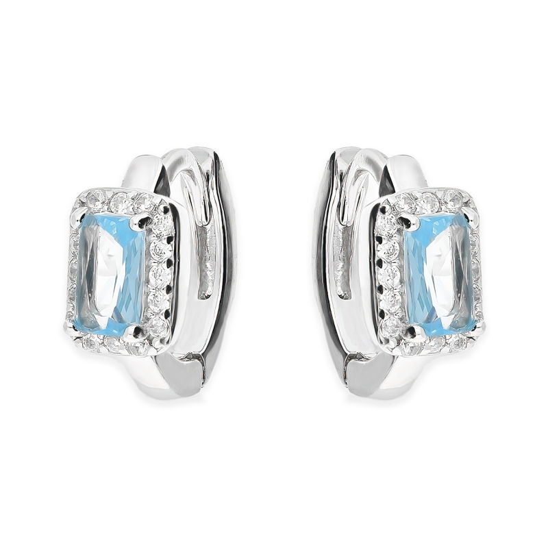 Kolczyki srebrne koło z j.niebieską i białymi cyrkoniami/zatrzask NI ORZ00203 ROD AZ próba 925