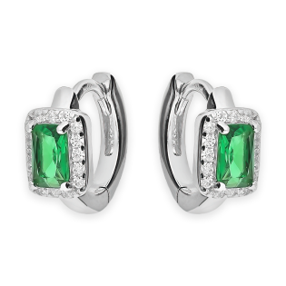 Kolczyki srebrne koło z zieloną i białymi cyrkoniami/zatrzask NI ORZ00203 ROD GR próba 925