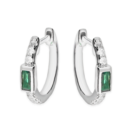 Kolczyki srebrne kółka 10 mm z zieloną cyrkonią bagietą/zatrzask NI ORZ00216 ROD GR próba 925