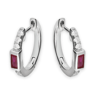 Kolczyki srebrne kółka 10 mm z czerwoną cyrkonią bagietą/zatrzask NI ORZ00216 ROD RE próba 925
