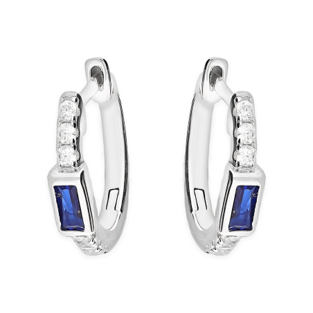 Kolczyki srebrne kółka 10 mm z szafirową cyrkonią bagietą/zatrzask NI ORZ00216 ROD SA próba 925