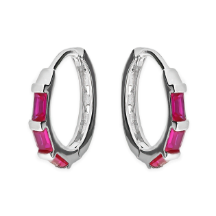 Kolczyki srebrne koło 10 mm z fuksjowymi cyrkoniami/zatrzask NI ORZ00219 ROD próba 925