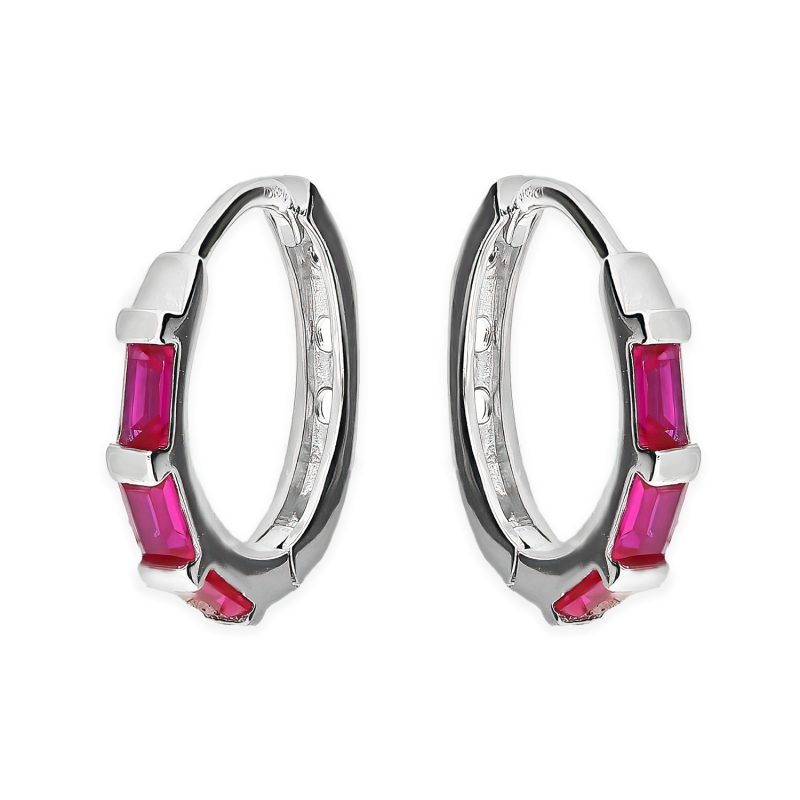Kolczyki srebrne koło 10 mm z fuksjowymi cyrkoniami/zatrzask NI ORZ00219 ROD próba 925
