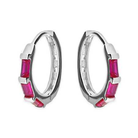 Srebrne kolczyki koła z fuksjowymi cyrkoniami pr. 925 - JubilerSezam.pl