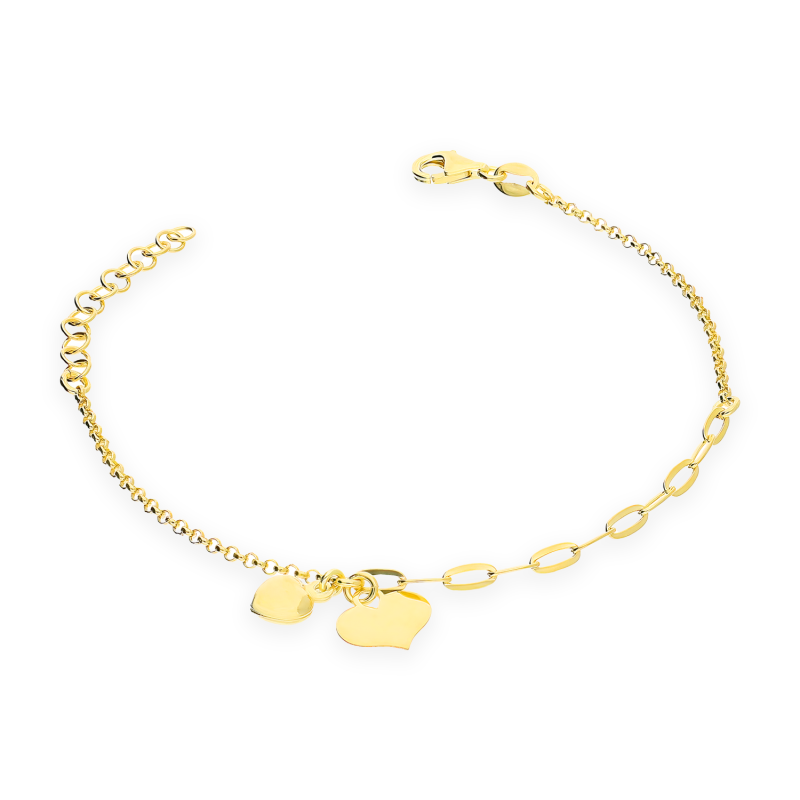 Pozłacana Bransoletka Srebrna Dwa Serca - JubilerSezam.pl