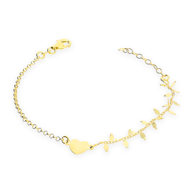 Bransoleta pozłacana gładkie serce i blaszki na ankerze/rolo NI XBR14373 GOLD próba 925