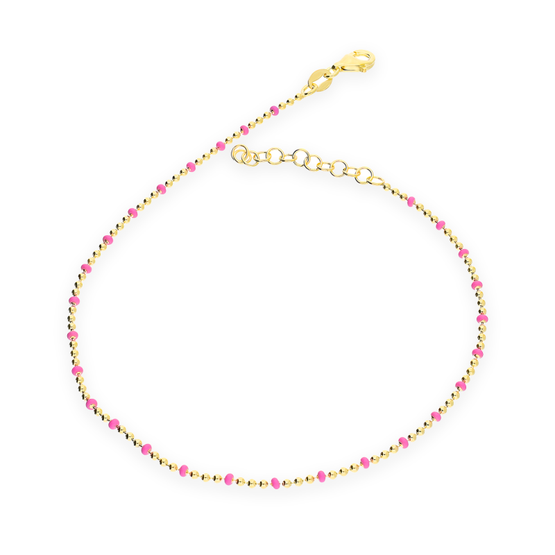 Pozłacana bransoletka na nogę z różowymi kulkami pr. 925 - JubilerSezam.pl
