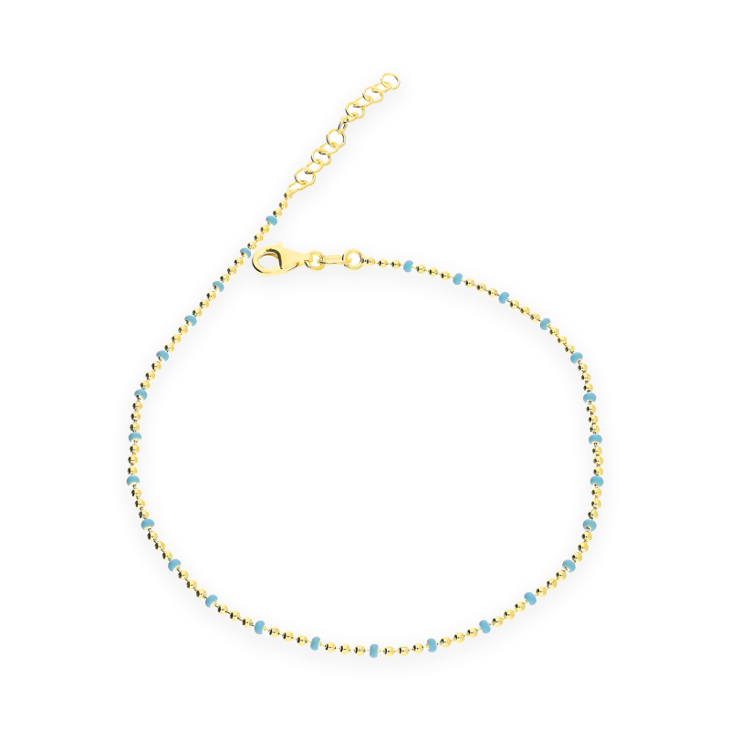 Bransoleta pozłacana na nogę z niebieskimi kulkami NI XCA00797 GOLD kulki bead+em.mors próba 925