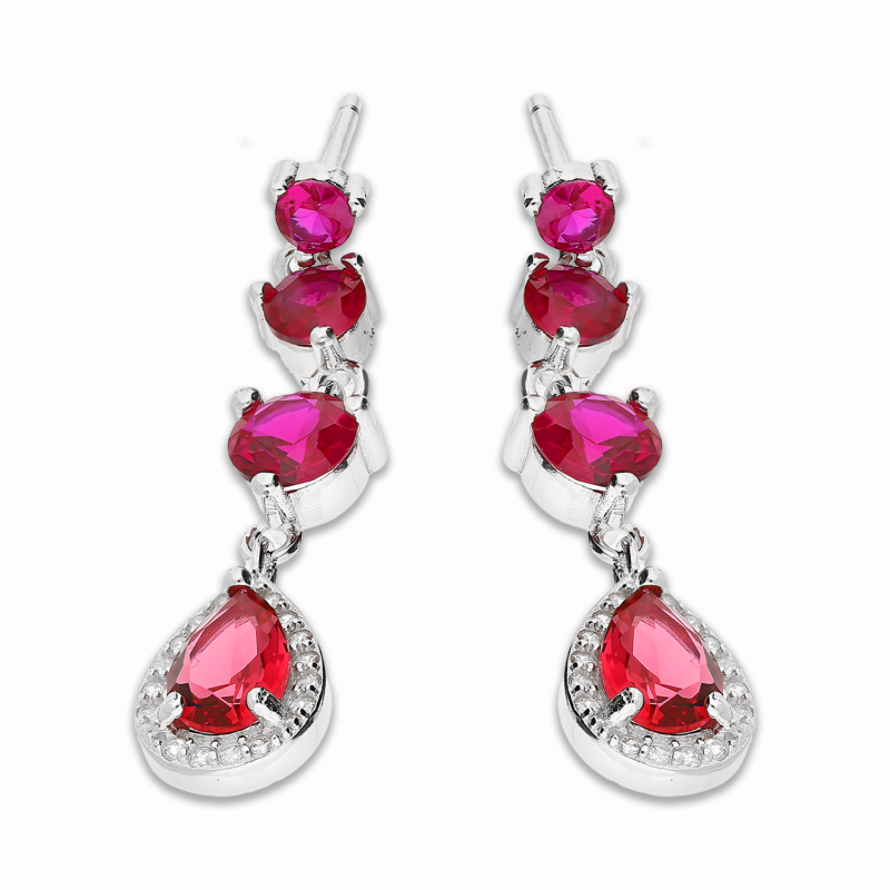 Srebrne kolczyki z fuksjową cyrkonią próby 925 - JubilerSezam.pl