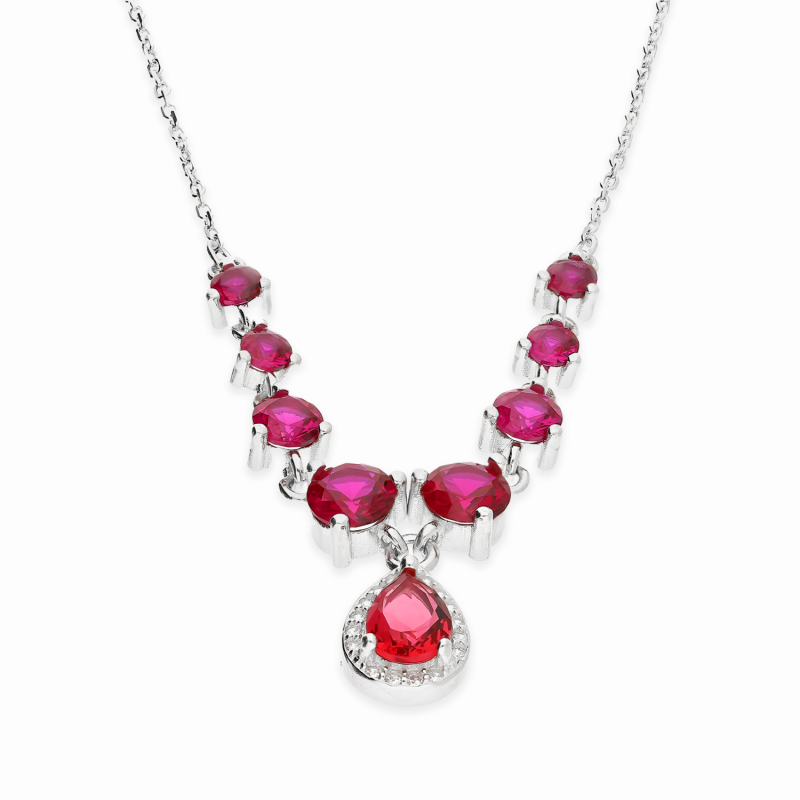 Naszyjnik srebrny kropla i fuksjowe cyrkonie/anker PW A0660 fuksja ROD próba 925