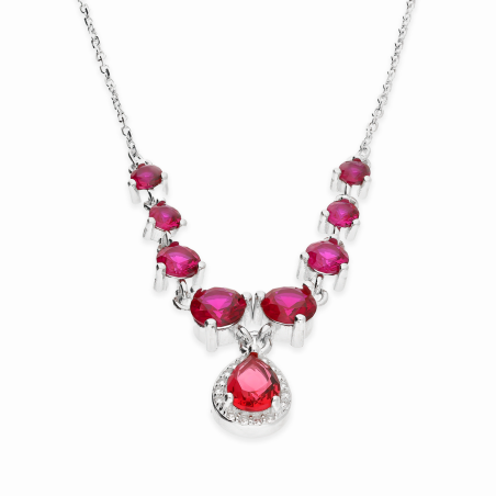Naszyjnik srebrny kropla i fuksjowe cyrkonie/anker PW A0660 fuksja ROD próba 925