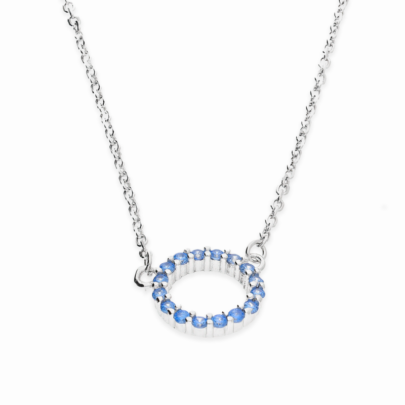 Srebrny Naszyjnik Koło z Niebieskimi Cyrkoniami - JubilerSezam.pl