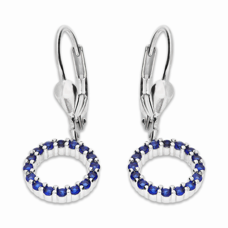 Srebrne Kolczyki Koła z Szafirowymi Cyrkoniami - JubilerSezam.pl