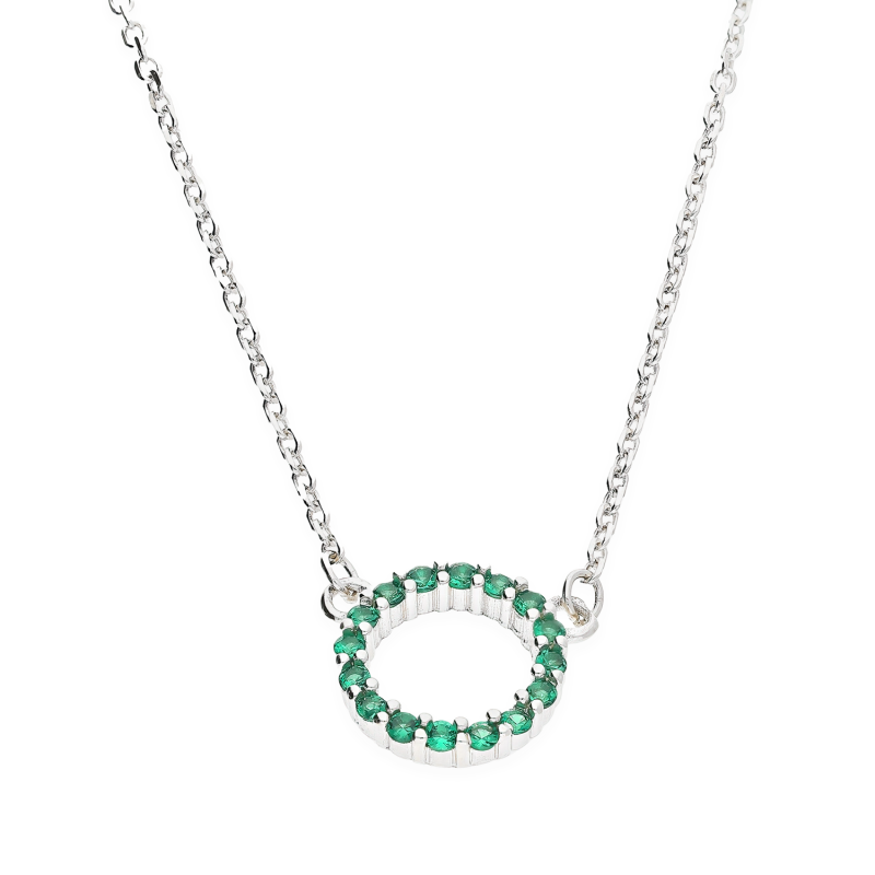 Naszyjnik srebrny koło z zielonymi cyrkoniami/anker PW HS1662 szmaragd próba 925