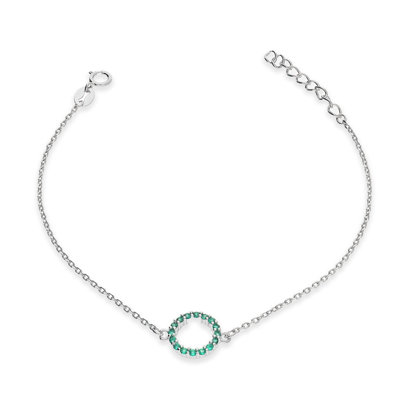 Bransoleta srebrna koło z zielonymi cyrkoniami/anker PW HS1662 szmaragd próba 925