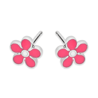 Kolczyki srebrne dla dziewczynki kwiat z fuksjową i białą emalią/sztyft PW NEW 266-1 fuksja próba 925