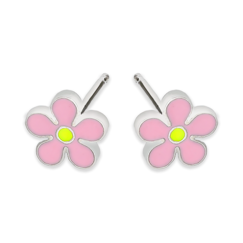 Kolczyki srebrne dla dziewczynki kwiat z różową i żółtą emalią/sztyft PW NEW 266-1 różowy próba 925
