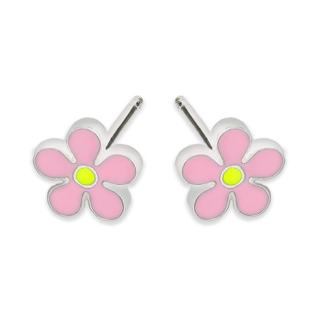 Kolczyki srebrne dla dziewczynki kwiat z różową i żółtą emalią/sztyft PW NEW 266-1 różowy próba 925