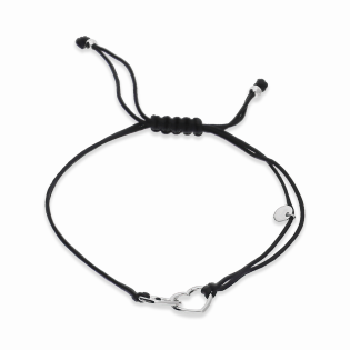 Bransoleta srebrna serca klanówka na czarnym sznurku PW398 ROD czarny próba 925