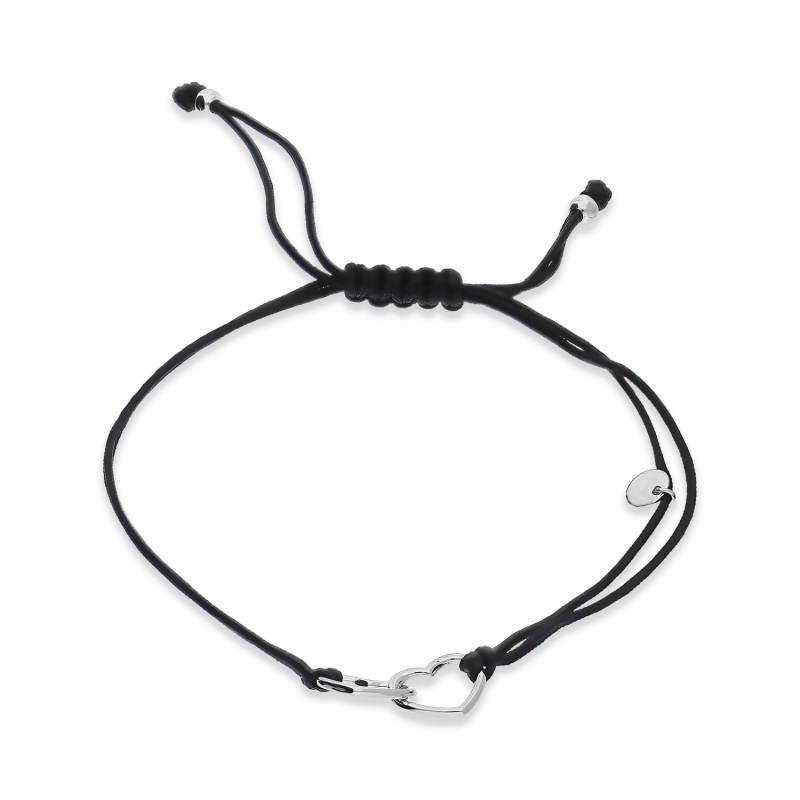 Bransoleta srebrna serca klanówka na czarnym sznurku PW398 ROD czarny próba 925