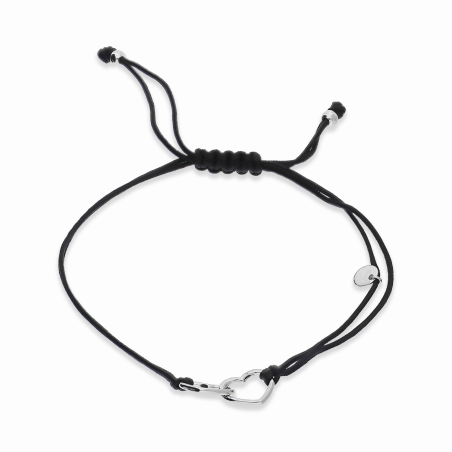 Bransoleta srebrna serca klanówka na czarnym sznurku PW398 ROD czarny próba 925